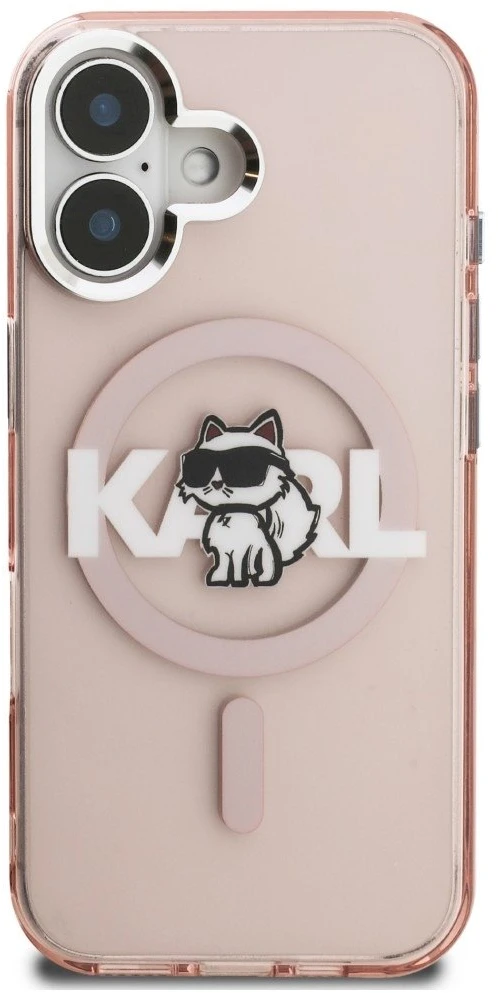 Dėklas Karl Lagerfeld IML Choupette Sketch Logo MagSafe iPhone 16 Case - Rožinė
