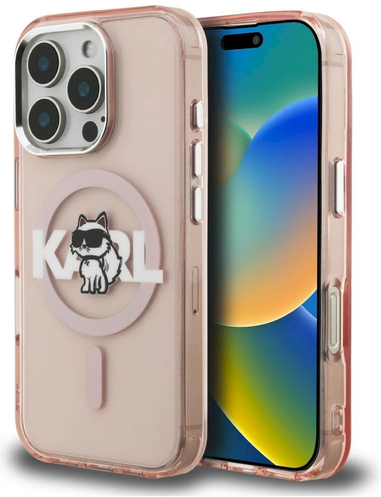 Dėklas Karl Lagerfeld IML Choupette Sketch Logo MagSafe Case for iPhone 16 Pro Max - Rožinė