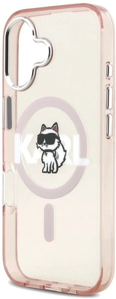 Karl Lagerfeld dėklas, skirtas IPHONE 17, suderinamas su „MagSafe KLHMP17SHGCHGKBP“ (IML Choupette eskizo logotipas), rožinis