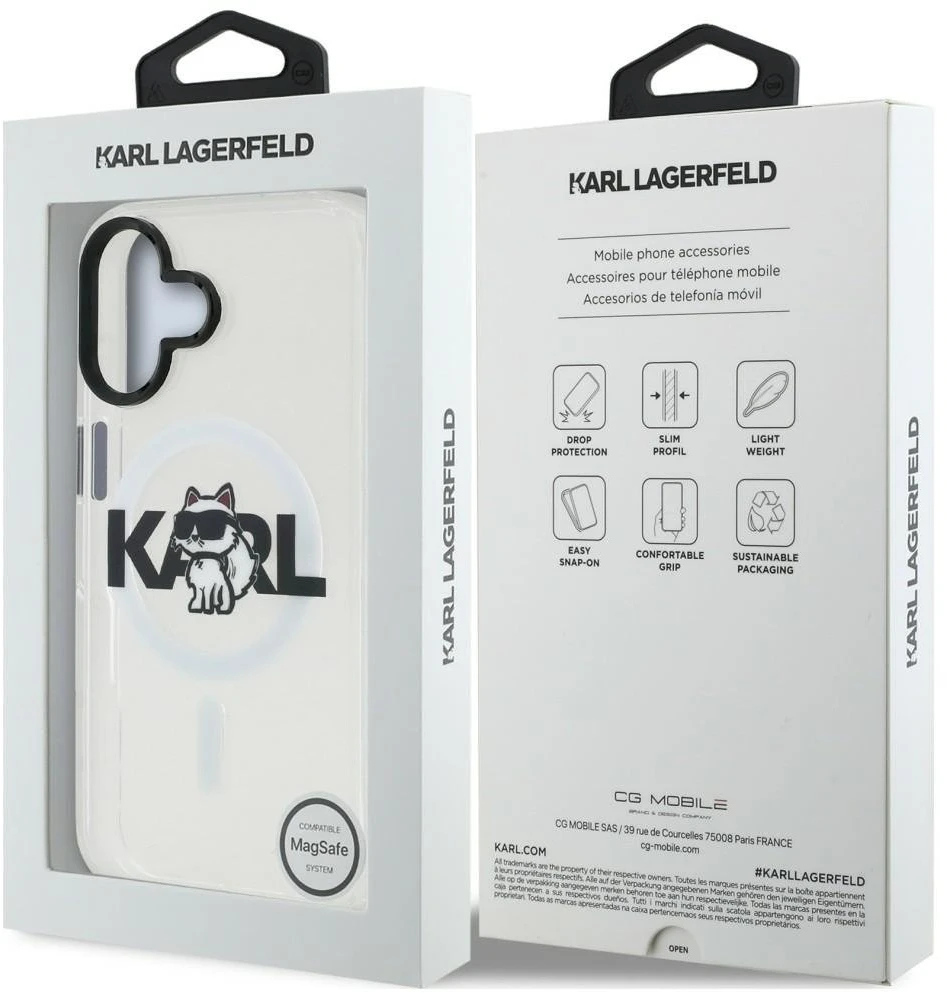Originalus dėklas Karl Lagerfeld IML Choupette Sketch Logo Magsafe dėklas Apple iPhone 17 skaidrus