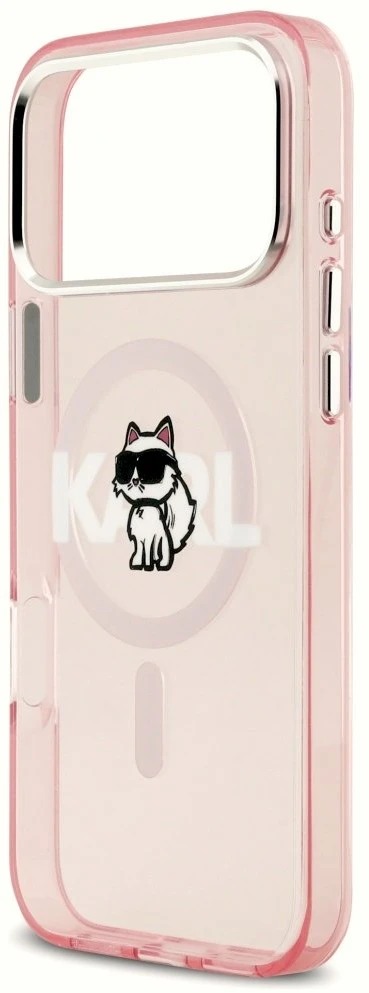 Karl Lagerfeld dėklas, skirtas IPHONE 17 Pro Max, suderinamas su MagSafe KLHMP17XHGCHGKBP (IML Choupette Sketch Logo), rožinis