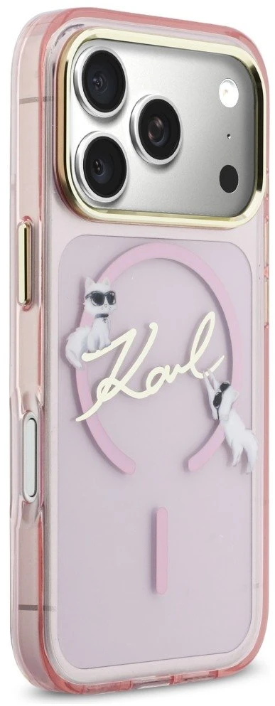 Dėklas Karl Lagerfeld IML Choupettes Karl Script Logo MagSafe Case for iPhone 17 Pro Max - Rožinė