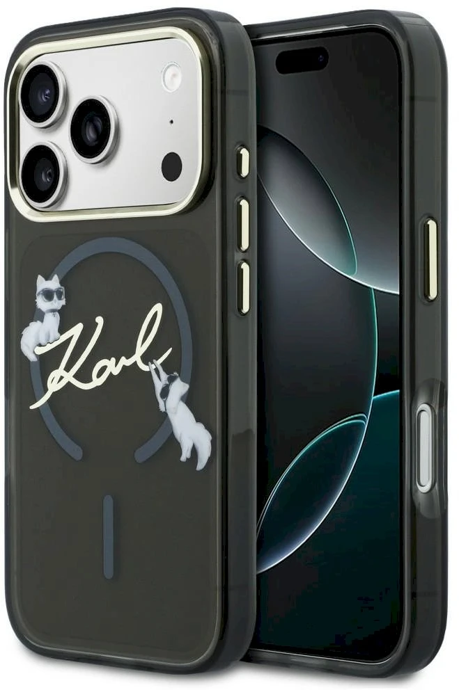 Dėklas Karl Lagerfeld IML Choupettes Karl Script Logo MagSafe Case for iPhone 17 Pro Max - Juodas