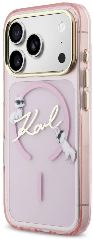 Dėklas Karl Lagerfeld IML Choupettes Karl Script Logo MagSafe Case for iPhone 17 Pro Max - Rožinė
