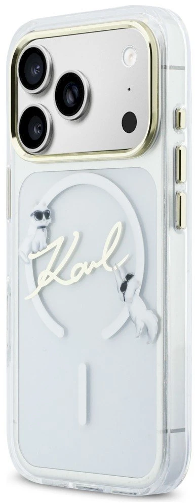 „Karl Lagerfeld IML Choupettes Karl Script Logo MagSafe“ dėklas, skirtas „iPhone 17 Pro“ – skaidrus