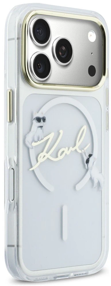 „Karl Lagerfeld IML Choupettes Karl Script Logo MagSafe“ dėklas, skirtas „iPhone 17 Pro“ – skaidrus