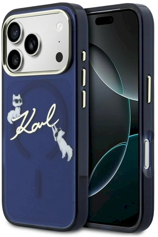 „Karl Lagerfeld IML Choupettes Karl Script Logo MagSafe“ dėklas, skirtas „iPhone 17 Pro“ - Mėlyna
