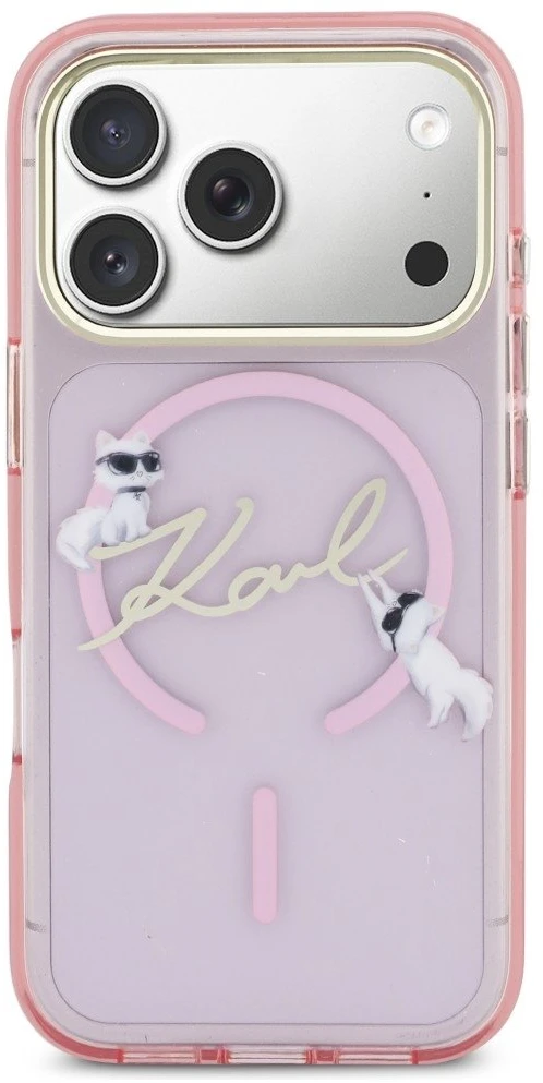 Dėklas Karl Lagerfeld IML Choupettes Karl Script Logo MagSafe Case for iPhone 17 Pro Max - Rožinė