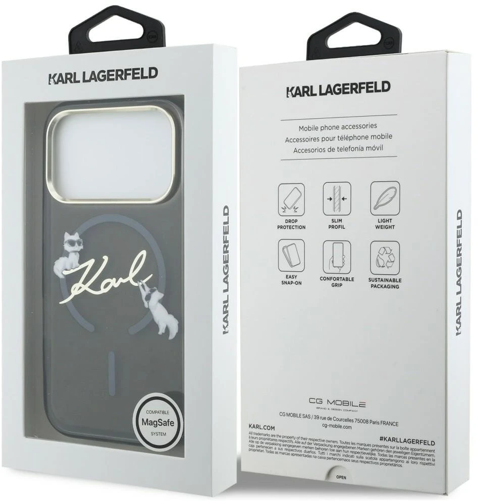 Dėklas Karl Lagerfeld IML Choupettes Karl Script Logo MagSafe Case for iPhone 17 Pro - Juodas