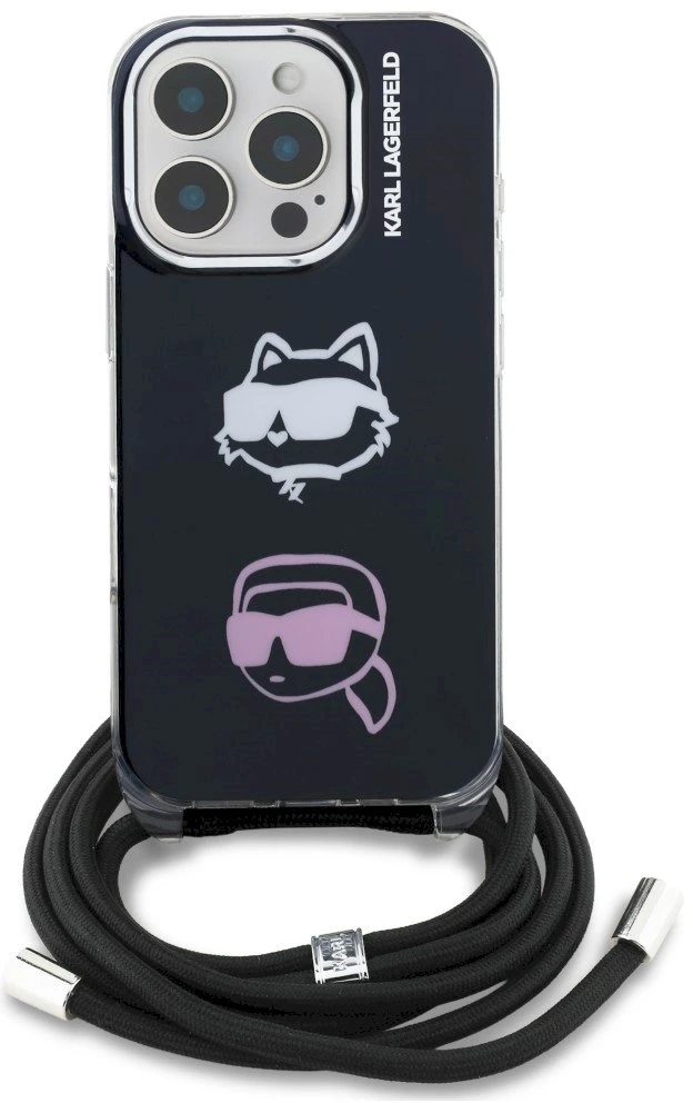Karl Lagerfeld IML per petį nešiojamas Karl&Choupette dėklas iPhone 16 Pro Max telefonui - Juodas