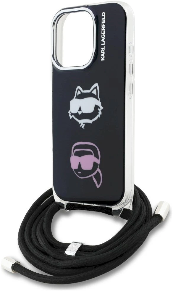Karl Lagerfeld IML per petį nešiojamas Karl&Choupette dėklas iPhone 16 Pro Max telefonui - Juodas