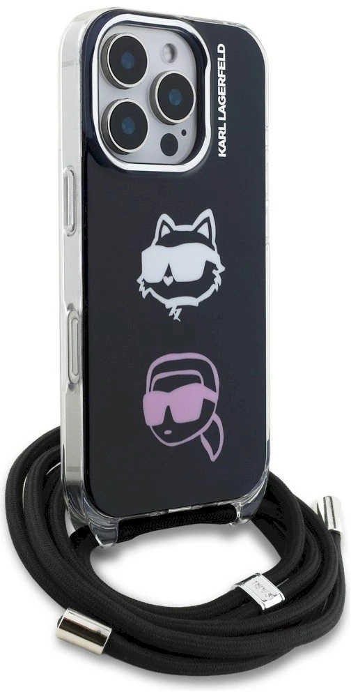 Karl Lagerfeld IML per petį nešiojamas Karl&Choupette dėklas iPhone 16 Pro Max telefonui - Juodas