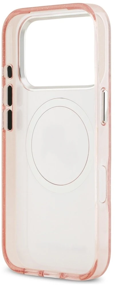 Karl Lagerfeld IML Glitter Karl & Choupette Heads Logo MagSafe dėklas iPhone 17 Pro rožinės spalvos