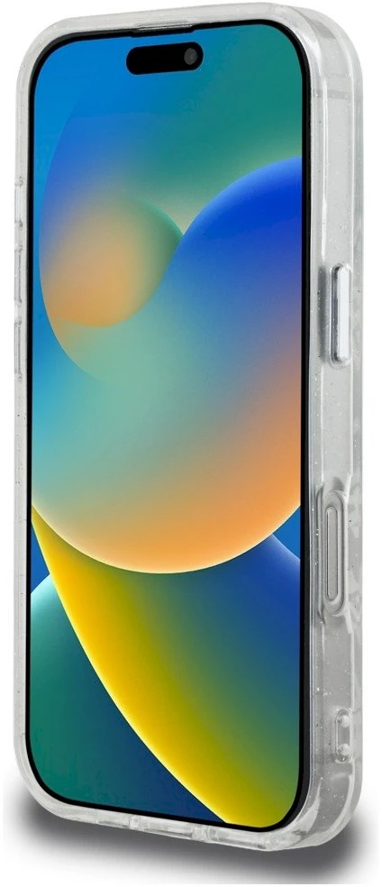 „Karl Lagerfeld IML“ blizgučiais ir „Karl & Choupette Heads“ logotipu aprūpintas „MagSafe“ dėklas, skirtas „iPhone 16 Pro“ – pilkas