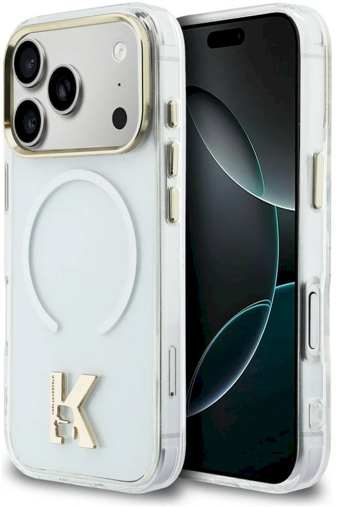 „Karl Lagerfeld IML K Head Logo MagSafe“ dėklas, skirtas „iPhone 17 Pro“ – skaidrus
