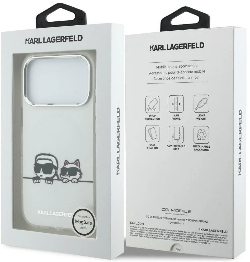Karl Lagerfeld IML Karl & Choupette Peekaboo Logo MagSafe dėklas, skirtas iPhone 17 Pro Max - Baltas