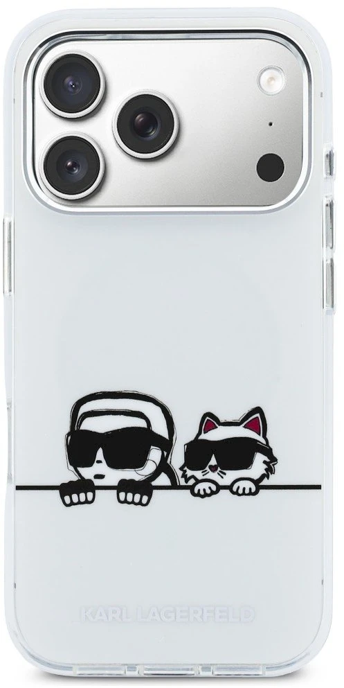 Karl Lagerfeld IML Karl & Choupette Peekaboo Logo MagSafe dėklas, skirtas iPhone 17 Pro Max - Baltas