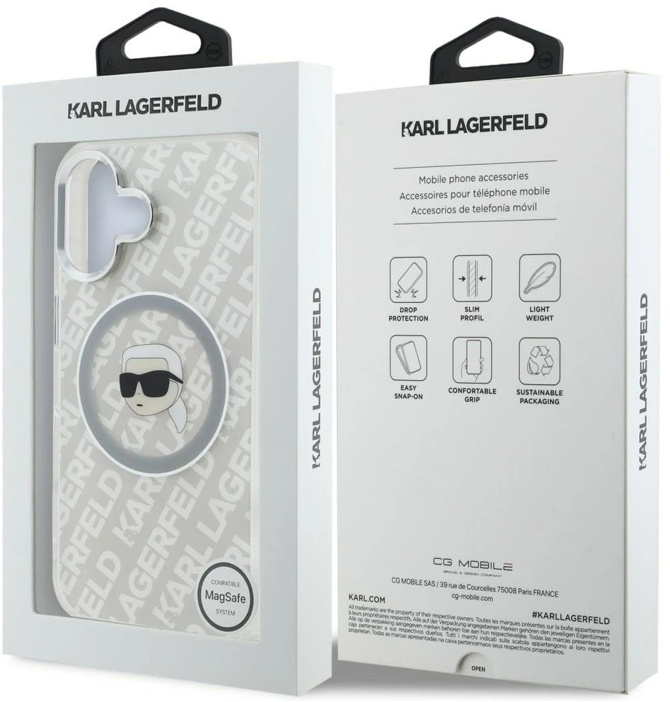 „Karl Lagerfeld IML Karl Head Logo MagSafe“ dėklas, skirtas „iPhone 16“ – pilkas