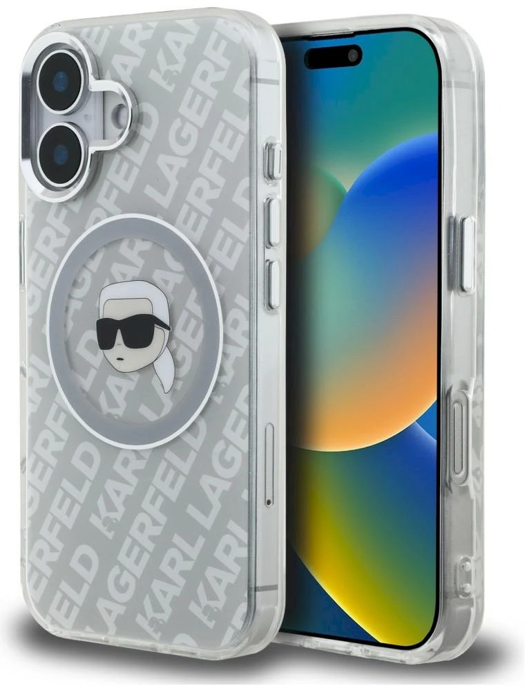 „Karl Lagerfeld IML Karl Head Logo MagSafe“ dėklas, skirtas „iPhone 16“ – pilkas