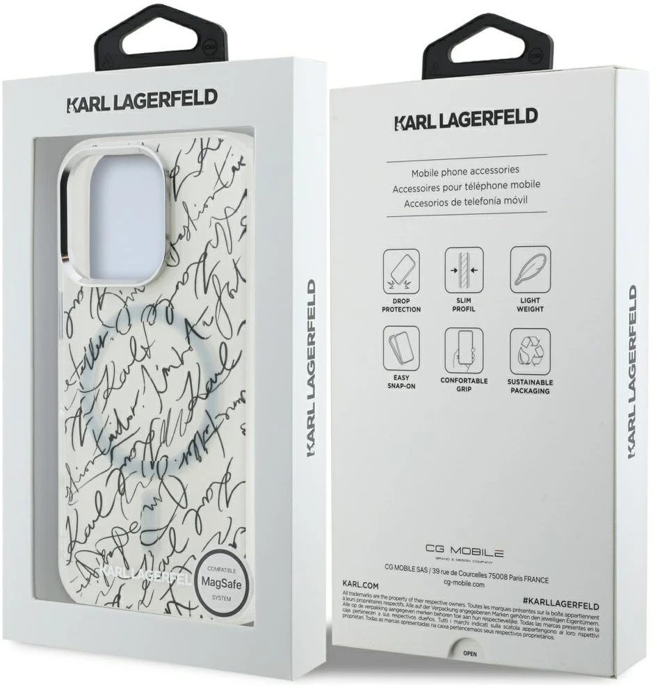 Dėklas Karl Lagerfeld IML Karl Script Pattern MagSafe Apple iPhone 16 Pro baltos spalvos