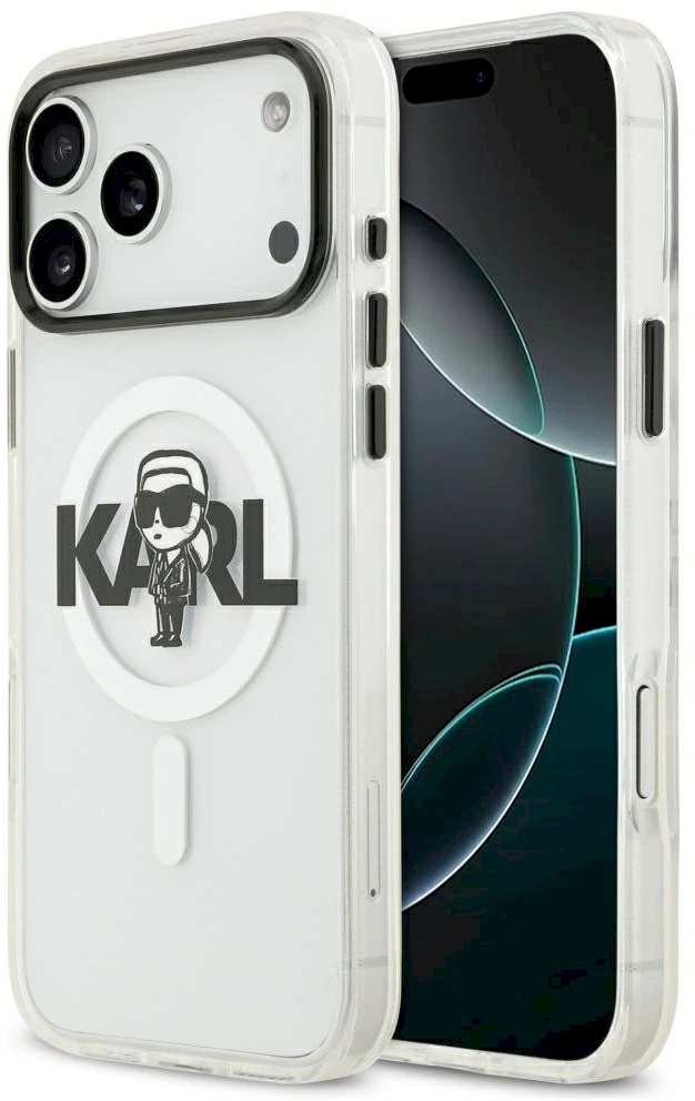 Karl Lagerfeld IML Karl Sketch Logo MagSafe dėklas iPhone 17 Pro Max skaidrus