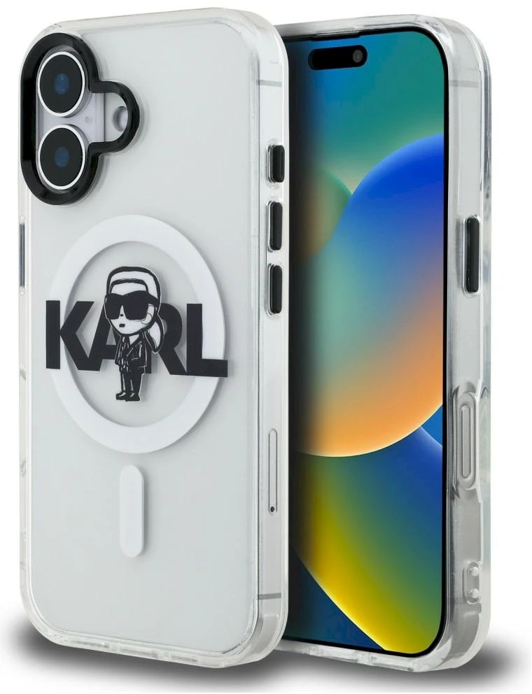 „Karl Lagerfeld IML Karl Sketch Logo MagSafe“ dėklas, skirtas „iPhone 16“ – skaidrus