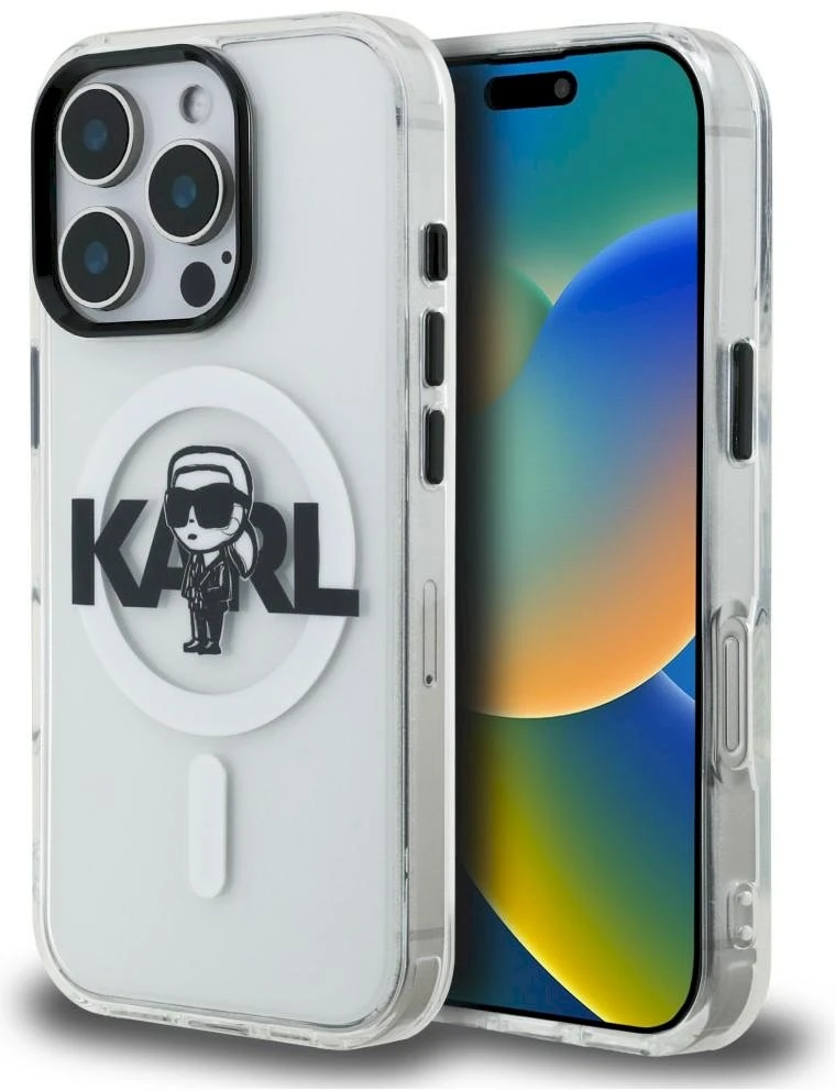 „Karl Lagerfeld IML Karl Sketch Logo MagSafe“ dėklas, skirtas „iPhone 16 Pro“ – skaidrus
