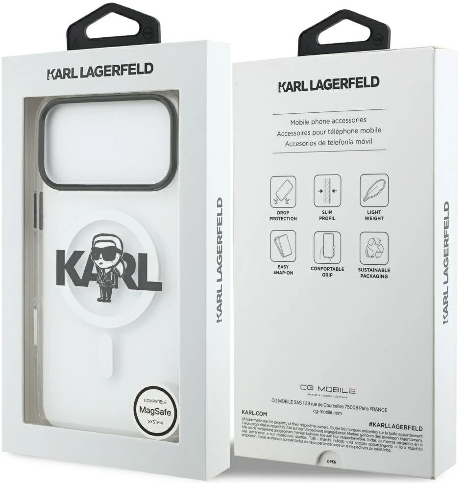 Karl Lagerfeld IML Karl Sketch Logo MagSafe dėklas iPhone 17 Pro Max skaidrus