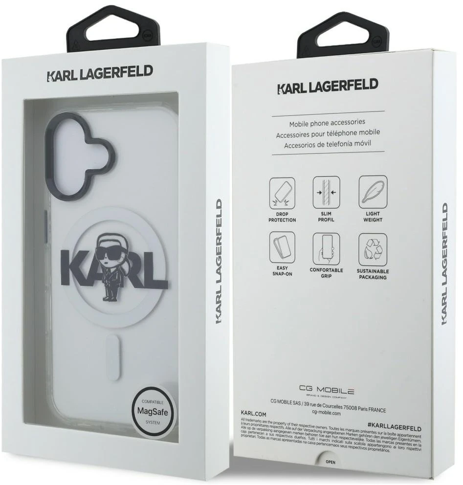 „Karl Lagerfeld IML Karl Sketch Logo MagSafe“ dėklas, skirtas „iPhone 16“ – skaidrus