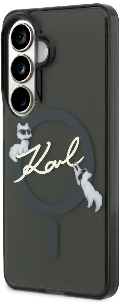 Karl Lagerfeld IML Choupette Karl Script Logo Magnetic dėklas skirtas Samsung Galaxy S26 juodos spalvos