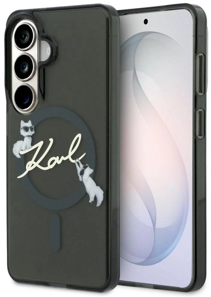 Karl Lagerfeld IML Choupette Karl Script Logo Magnetic dėklas skirtas Samsung Galaxy S26 juodos spalvos