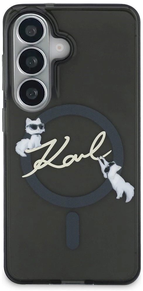 Karl Lagerfeld IML Choupette Karl Script Logo Magnetic dėklas skirtas Samsung Galaxy S26 juodos spalvos