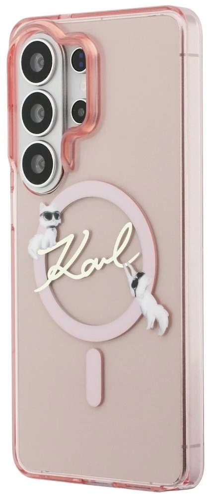 Karl Lagerfeld IML Choupette Karl Script Logo Magnetic dėklas skirtas Samsung Galaxy S26 Ultra Rožinė