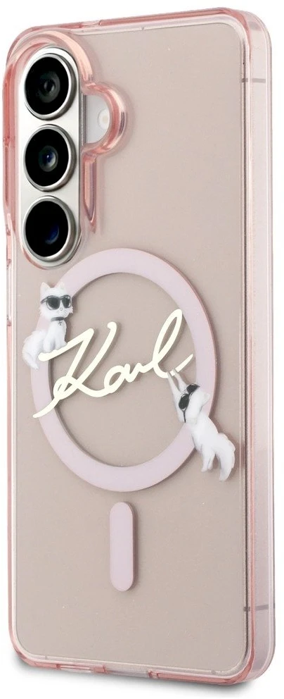 Karl Lagerfeld IML Choupette Karl Script Logo Magnetic dėklas skirtas Samsung Galaxy S26 Rožinė