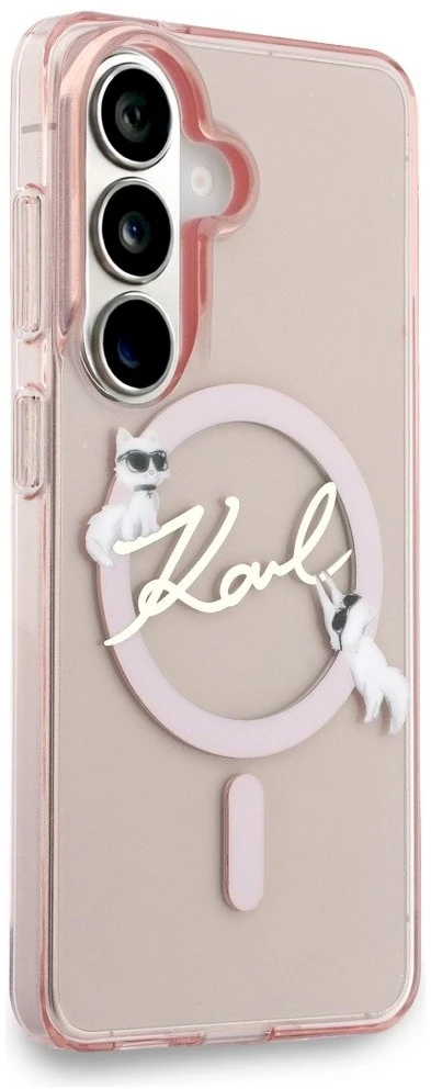 Karl Lagerfeld IML Choupette Karl Script Logo Magnetic dėklas skirtas Samsung Galaxy S26 Rožinė