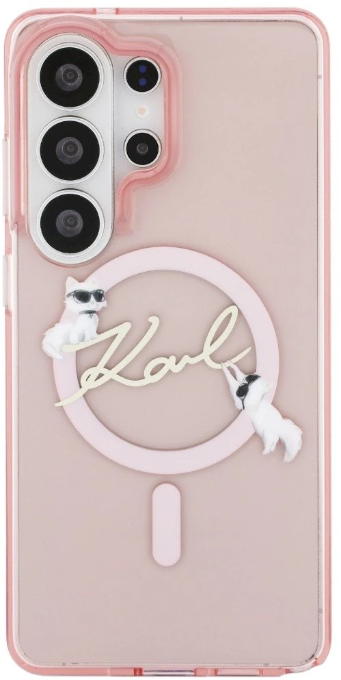 Karl Lagerfeld IML Choupette Karl Script Logo Magnetic dėklas skirtas Samsung Galaxy S26 Ultra Rožinė
