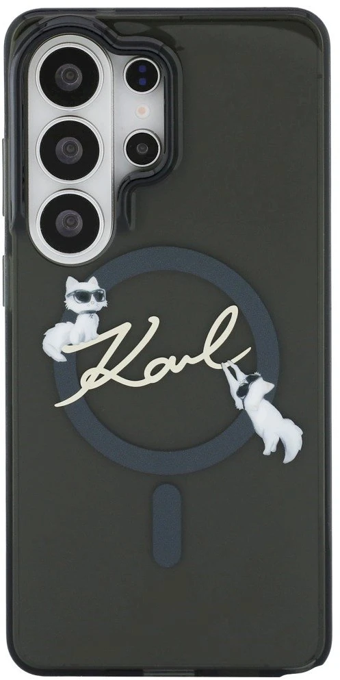 Karl Lagerfeld IML Choupette Karl Script Logo Magnetic dėklas skirtas Samsung Galaxy S26 Ultra juodos spalvos