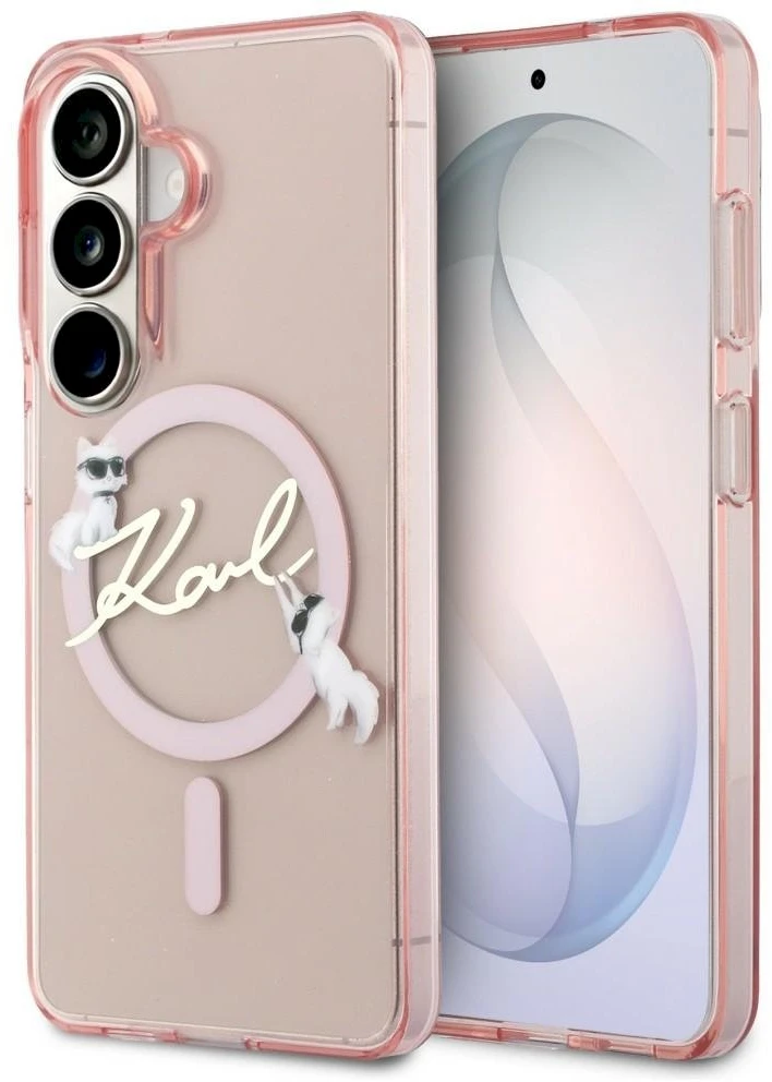 Karl Lagerfeld IML Choupette Karl Script Logo Magnetic dėklas skirtas Samsung Galaxy S26 Rožinė