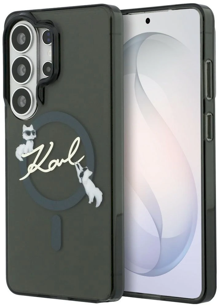 Karl Lagerfeld IML Choupette Karl Script Logo Magnetic dėklas skirtas Samsung Galaxy S26 Ultra juodos spalvos