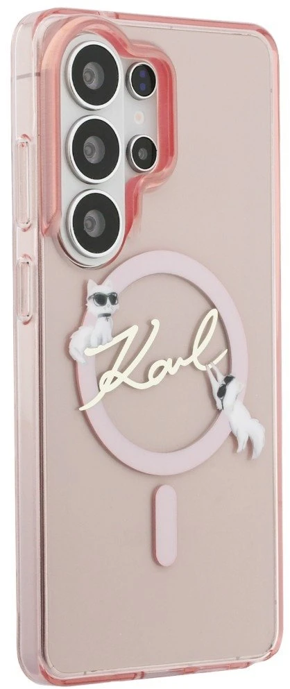 Karl Lagerfeld IML Choupette Karl Script Logo Magnetic dėklas skirtas Samsung Galaxy S26 Ultra Rožinė