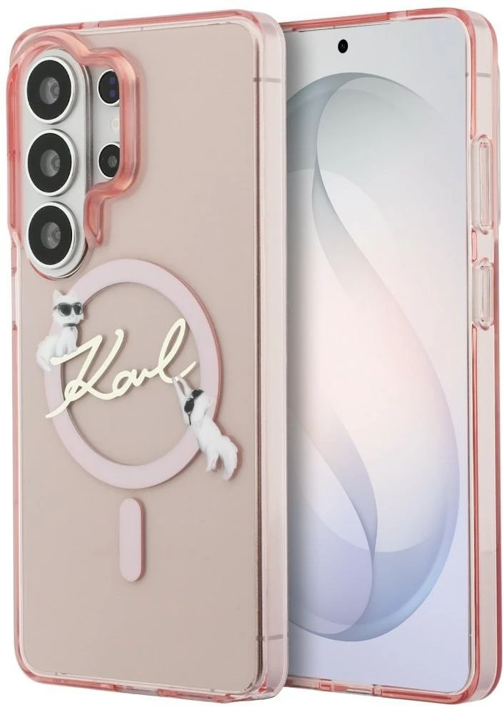 Karl Lagerfeld IML Choupette Karl Script Logo Magnetic dėklas skirtas Samsung Galaxy S26 Ultra Rožinė