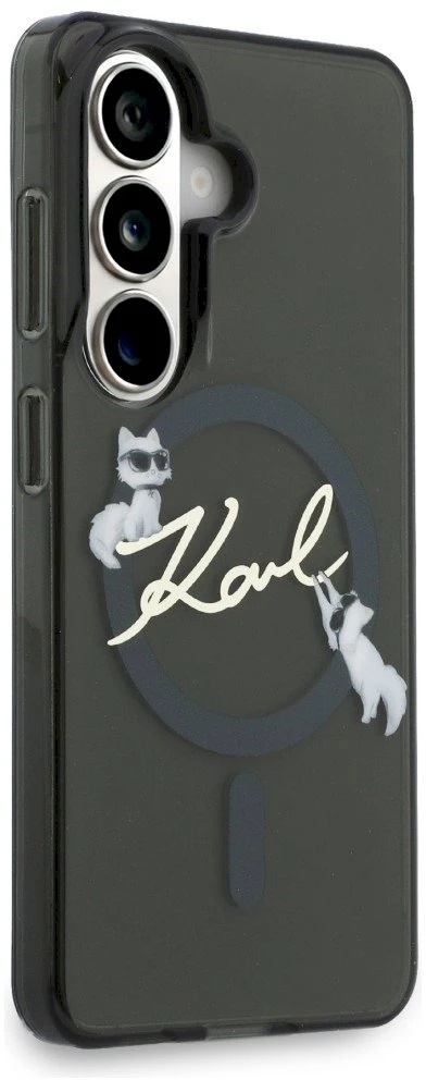Karl Lagerfeld IML Choupette Karl Script Logo Magnetic dėklas skirtas Samsung Galaxy S26 juodos spalvos