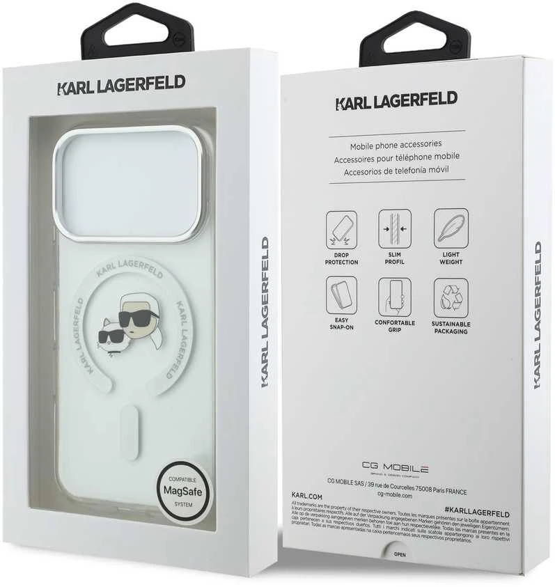 Karl Lagerfeld IML K&CH Heads Metal Frame MagSafe dėklas skirtas iPhone 17 Pro skaidrus