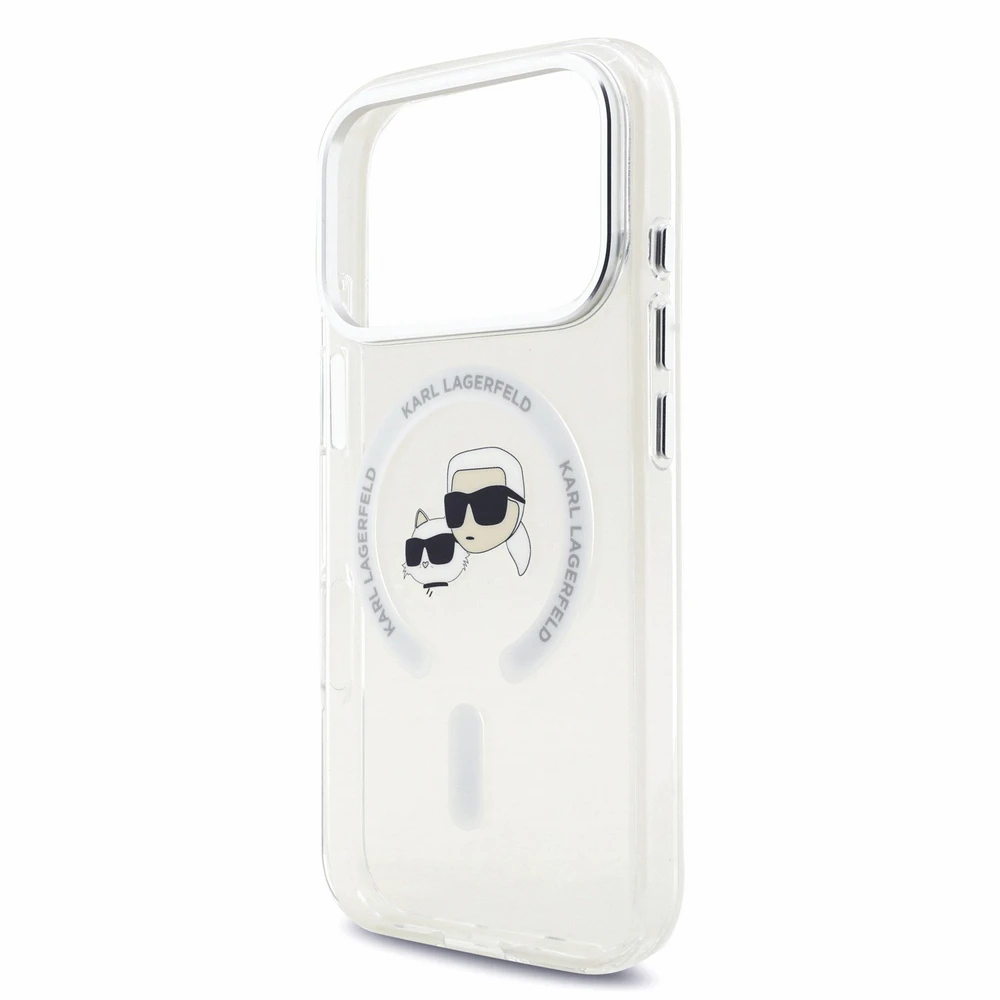 Karl Lagerfeld IML K&CH Heads Metal Frame MagSafe dėklas iPhone 18 Pro baltas