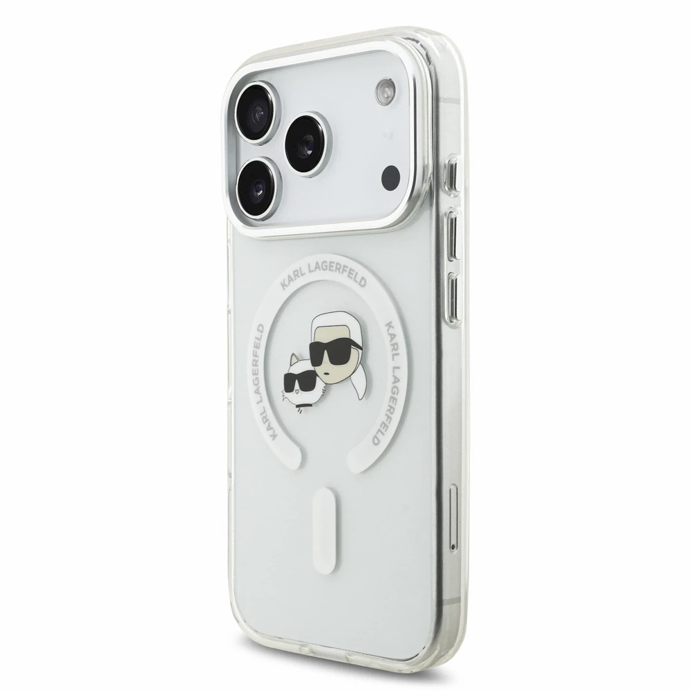 Karl Lagerfeld IML K&CH Heads Metal Frame MagSafe dėklas iPhone 18 Pro baltas