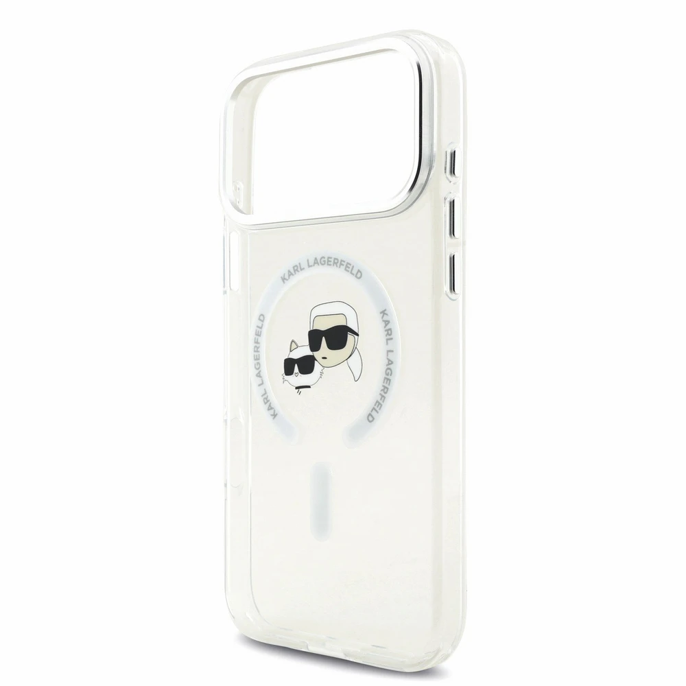 Karl Lagerfeld IML K&CH Heads Metal Frame MagSafe dėklas iPhone 18 Pro Max baltas