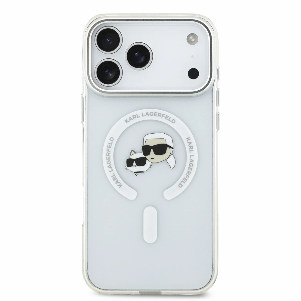 Karl Lagerfeld IML K&CH Heads Metal Frame MagSafe dėklas iPhone 18 Pro Max baltas