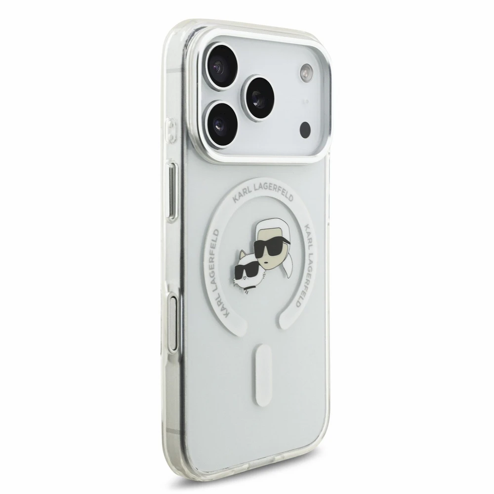 Karl Lagerfeld IML K&CH Heads Metal Frame MagSafe dėklas iPhone 18 Pro baltas