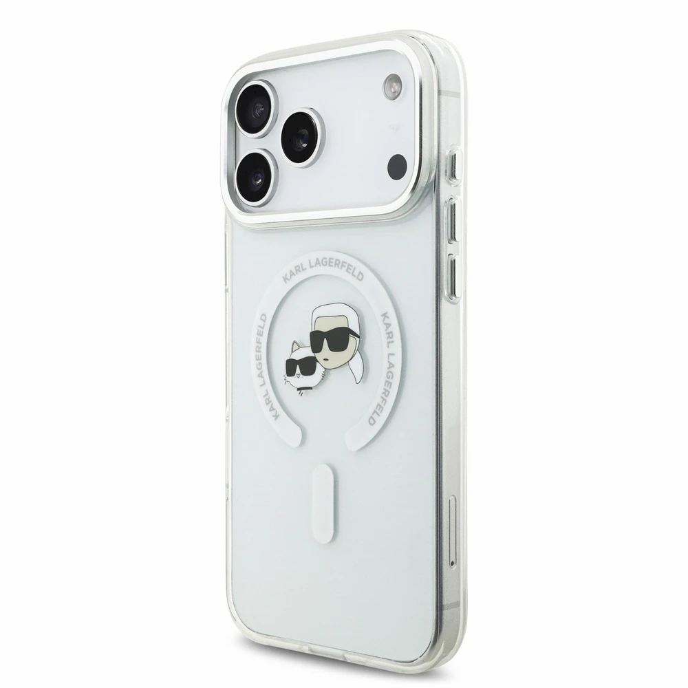 Karl Lagerfeld IML K&CH Heads Metal Frame MagSafe dėklas iPhone 18 Pro Max baltas