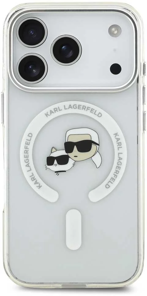 Karl Lagerfeld IML K&CH Heads Metal Frame MagSafe dėklas skirtas iPhone 17 Pro skaidrus